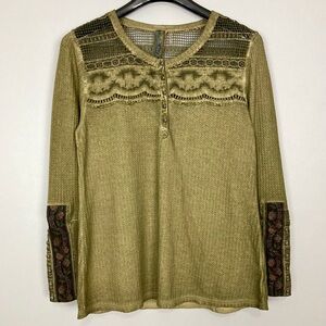 Aratta Olive Long Sleeve Top with Embroidered Details